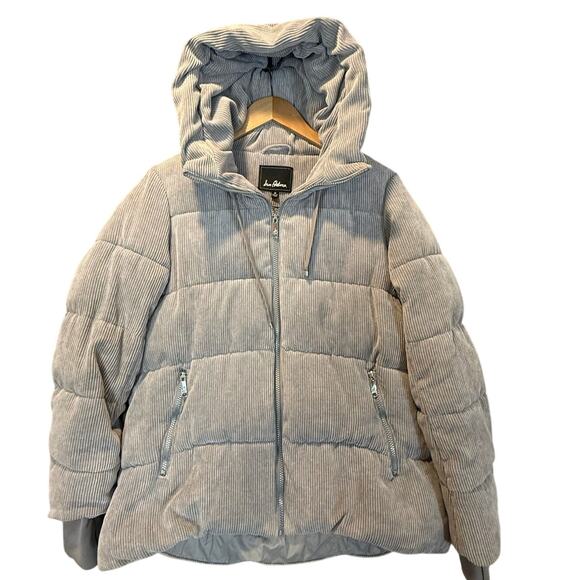 Sam Edelman Gray Quilted Corduroy Puffer Jacket Coat Hood Women's M Medium - Picture 5 of 15